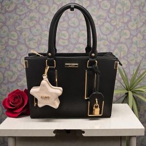 Aldo Black Satchel with Gold Details and Coin Purse Bag Charm